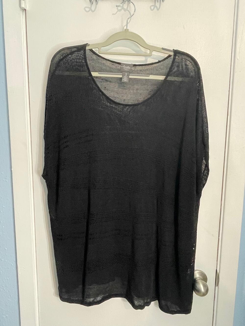 Chico's Blouse XL Black Open Knit Layering Beachy Boho Whimsygoth Swim Cover